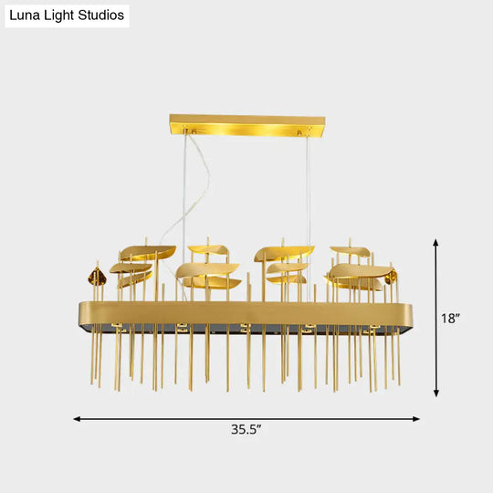 Modern Gold Leaf Suspension Light For Dining Room With Stainless Steel Chandelier / Linear Canopy