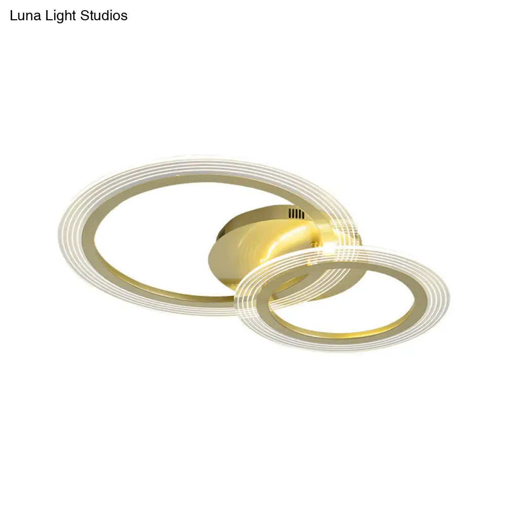 Modern Gold Led Bedroom Ceiling Lamp With Dual Rings - 16’/18’ Wide