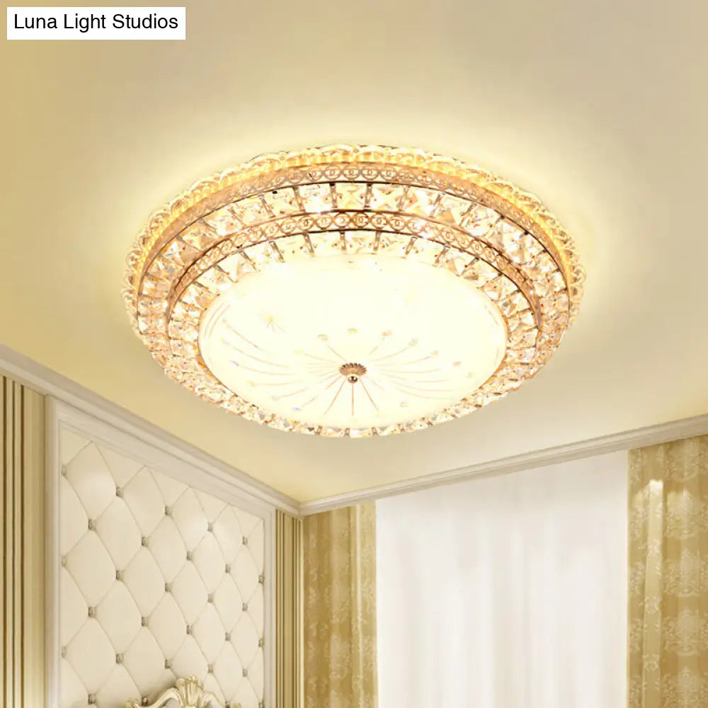 Modern Gold Led Bedroom Ceiling Light With Crystal Bowl Shade
