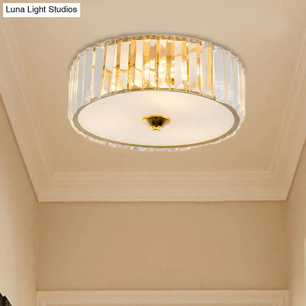 Modern Gold Led Bedroom Flush Mount Ceiling Light With Drum Crystal Shade 12’/19’ Dia