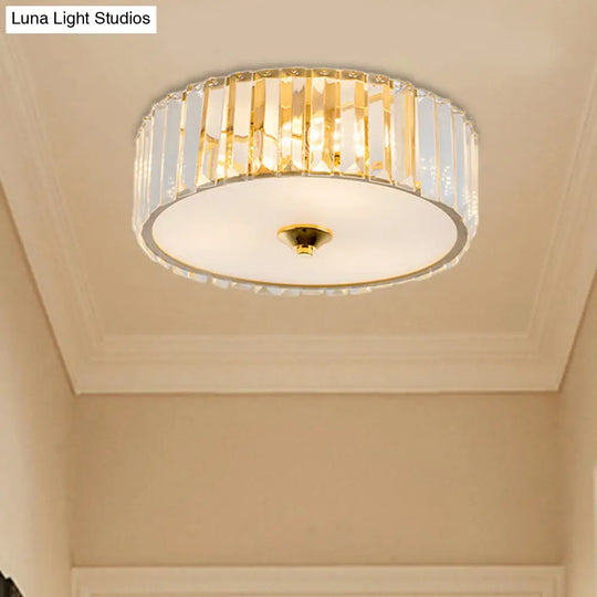 Modern Gold Led Bedroom Flush Mount Ceiling Light With Drum Crystal Shade 12’/19’ Dia