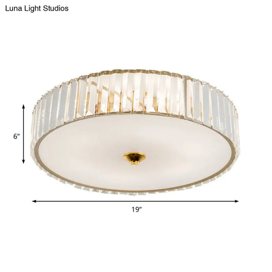 Modern Gold Led Bedroom Flush Mount Ceiling Light With Drum Crystal Shade 12’/19’ Dia