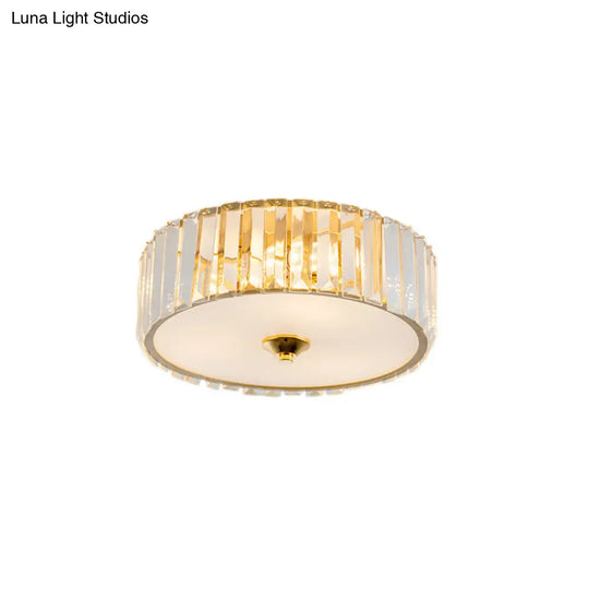 Modern Gold Led Bedroom Flush Mount Ceiling Light With Drum Crystal Shade 12/19 Dia
