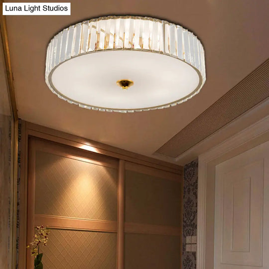 Modern Gold Led Bedroom Flush Mount Ceiling Light With Drum Crystal Shade 12/19 Dia / 12