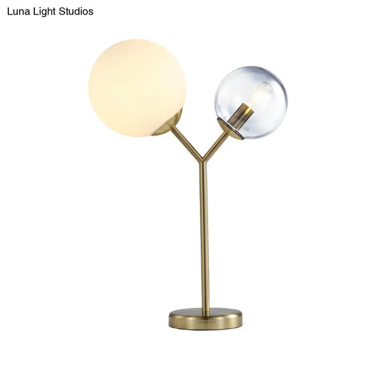 Modern Gold Led Branch Desk Lamp With Globe Grey And Cream Glass Bedroom Table Lighting