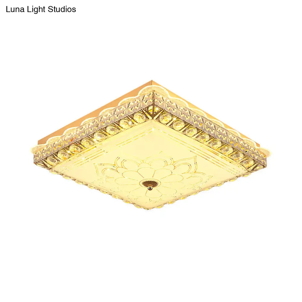 Modern Gold Led Ceiling Light Fixture For Bedroom - Crystal Block Design