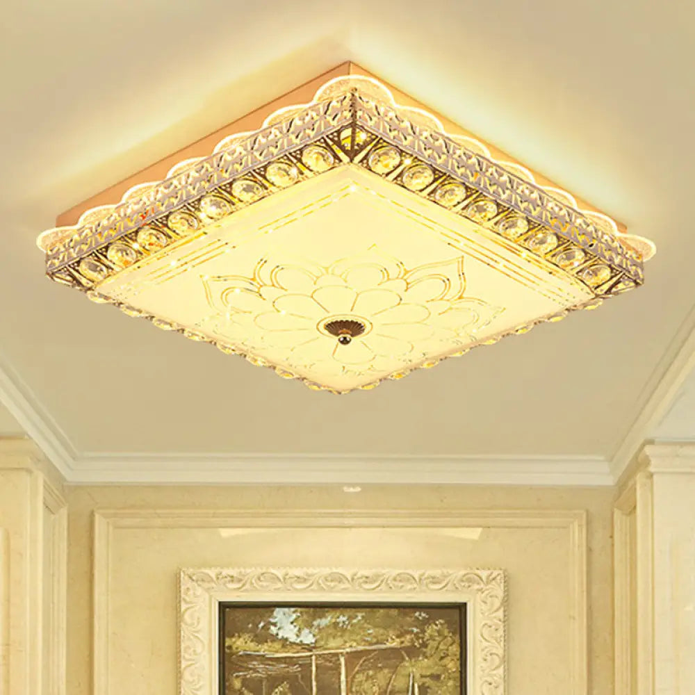 Modern Gold Led Ceiling Light Fixture For Bedroom - Crystal Block Design