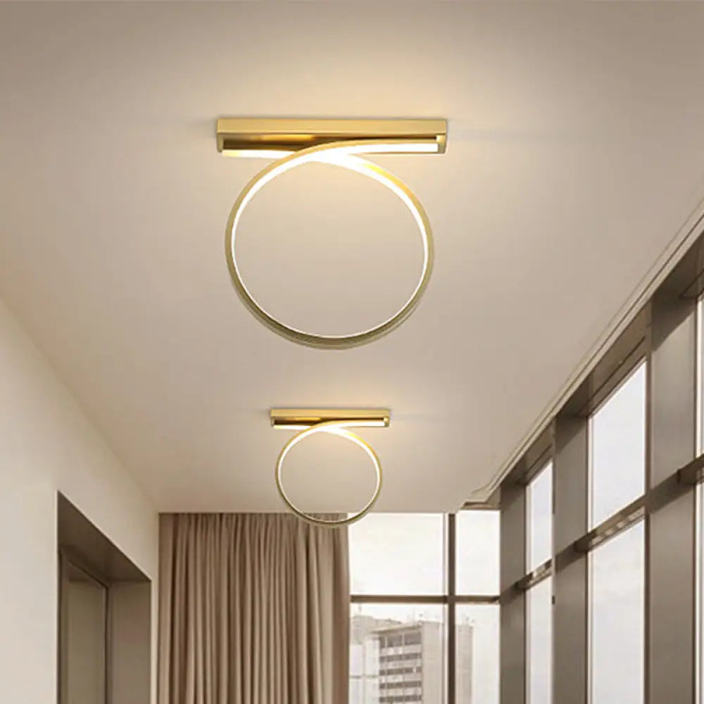 Modern Gold Led Ceiling Light Fixture For Bedroom - Minimalist Flushmount Lighting In Warm/White /