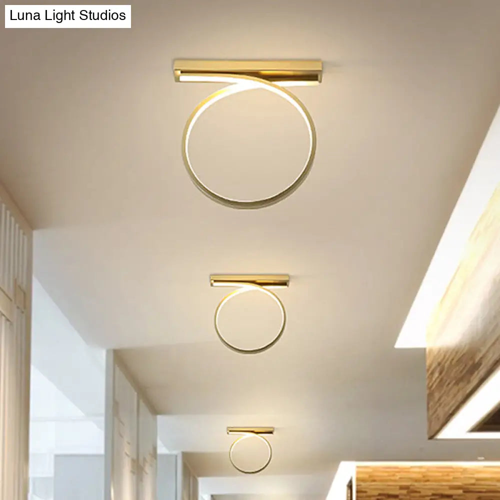 Modern Gold Led Ceiling Light Fixture For Bedroom - Minimalist Flushmount Lighting In Warm/White