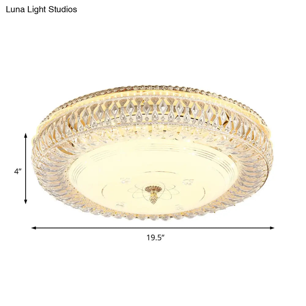 Modern Gold Led Ceiling Light Fixture With Crystal Accents And Frosted Glass Diffuser