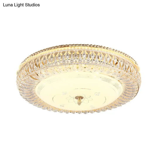 Modern Gold Led Ceiling Light Fixture With Crystal Accents And Frosted Glass Diffuser