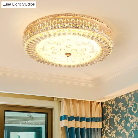 Modern Gold Led Ceiling Light Fixture With Crystal Accents And Frosted Glass Diffuser