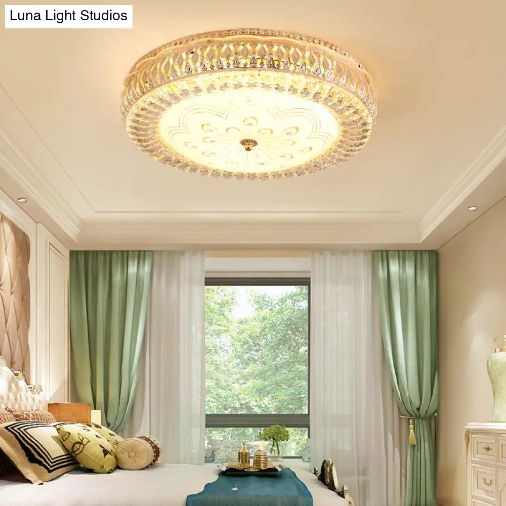 Modern Gold Led Ceiling Light Fixture With Crystal Accents And Frosted Glass Diffuser