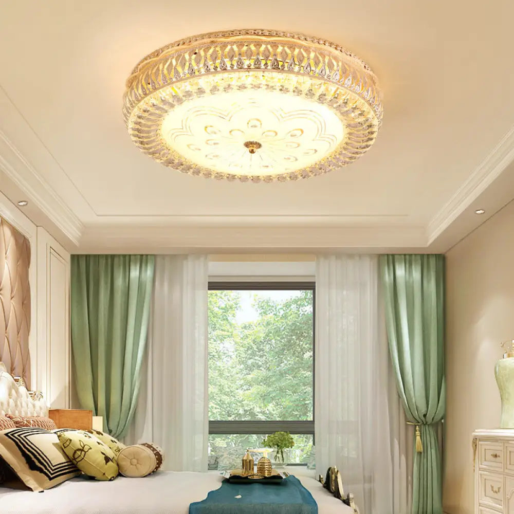 Modern Gold Led Ceiling Light Fixture With Crystal Accents And Frosted Glass Diffuser