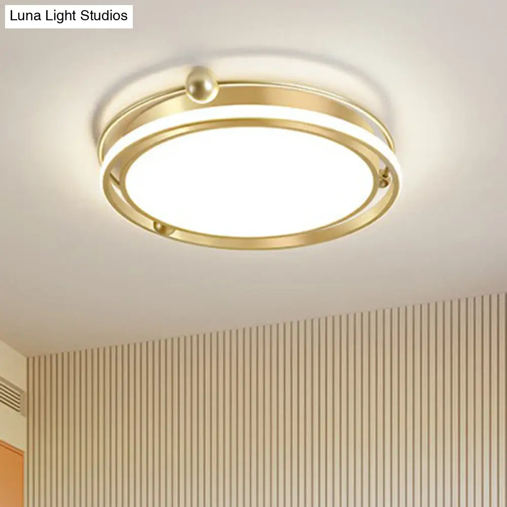 Modern Gold Led Ceiling Light With Halo Ring Flush Mount For Bedroom
