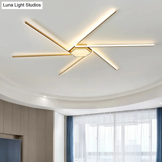 Modern Gold Led Ceiling Mounted Flush Mount Lamp With Acrylic Shade - 69/82.5W Linear