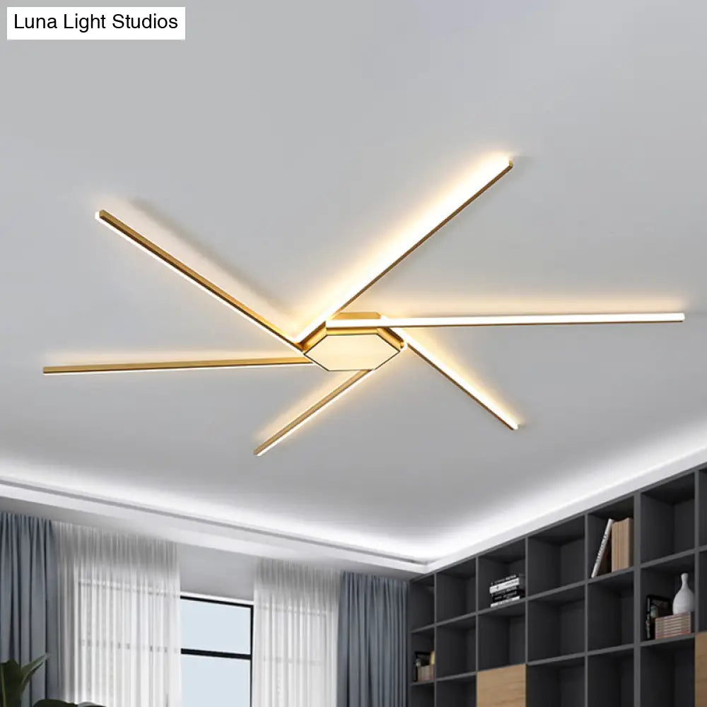 Modern Gold Led Ceiling Mounted Flush Mount Lamp With Acrylic Shade - 69/82.5W Linear / 82.5 Hexagon