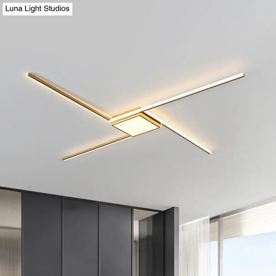 Modern Gold Led Ceiling Mounted Flush Mount Lamp With Acrylic Shade - 69/82.5W Linear / 82.5 Square