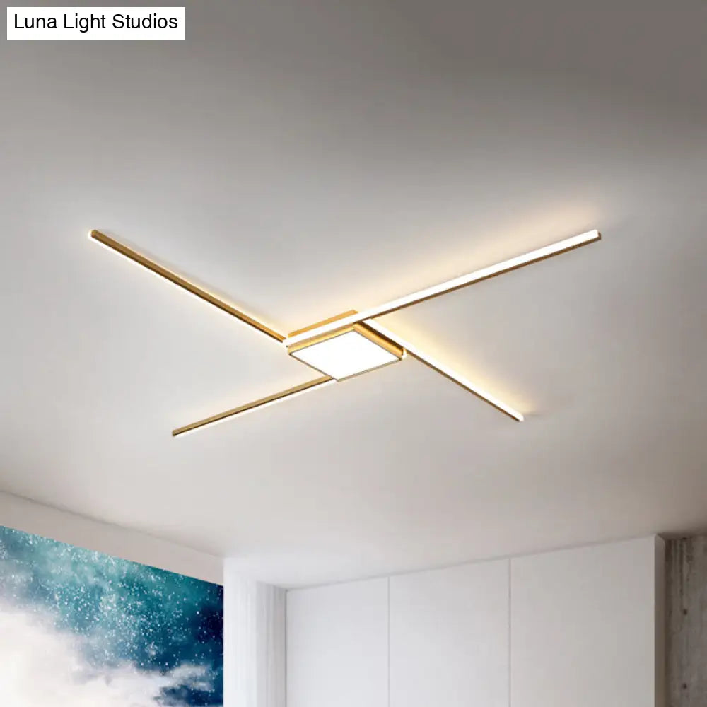 Modern Gold Led Ceiling Mounted Flush Mount Lamp With Acrylic Shade - 69’/82.5’W Linear