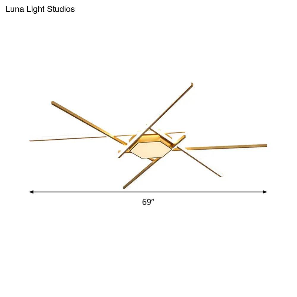 Modern Gold Led Ceiling Mounted Flush Mount Lamp With Acrylic Shade - 69’/82.5’W Linear