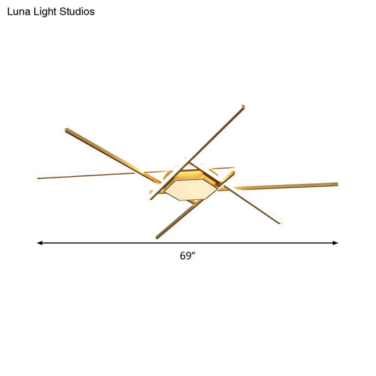 Modern Gold Led Ceiling Mounted Flush Mount Lamp With Acrylic Shade - 69’/82.5’W Linear