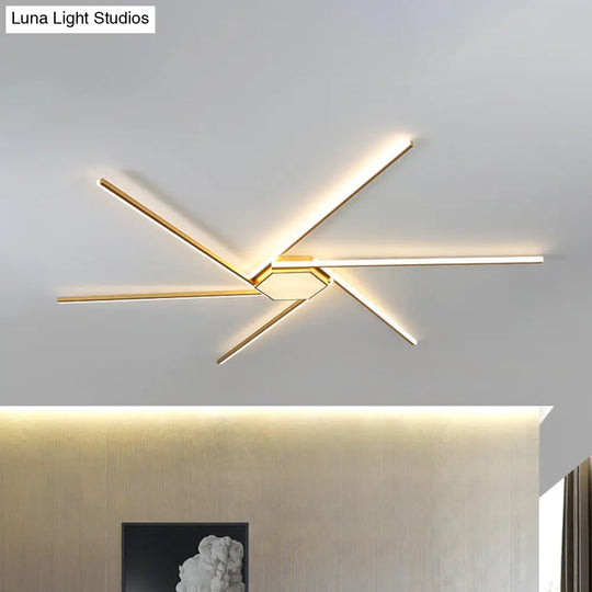 Modern Gold Led Ceiling Mounted Flush Mount Lamp With Acrylic Shade - 69/82.5W Linear