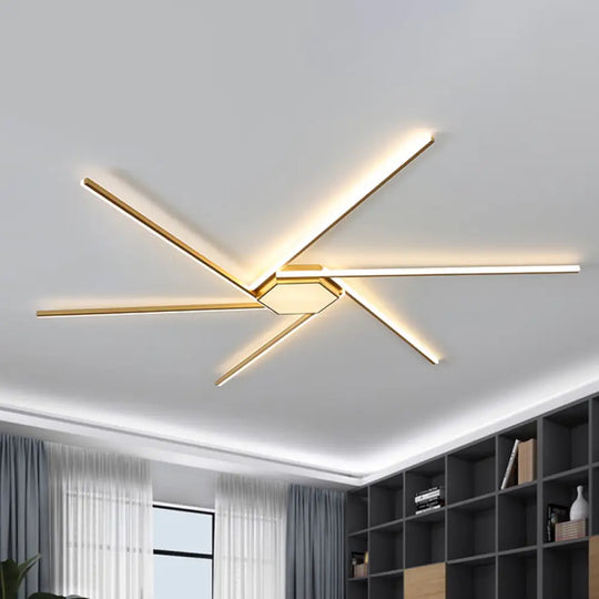 Modern Gold Led Ceiling Mounted Flush Mount Lamp With Acrylic Shade - 69’/82.5’W Linear /