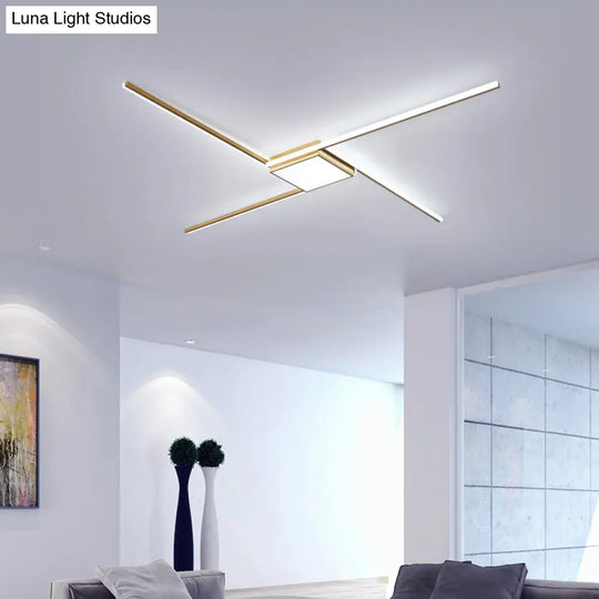 Modern Gold Led Ceiling Mounted Flush Mount Lamp With Acrylic Shade - 69/82.5W Linear