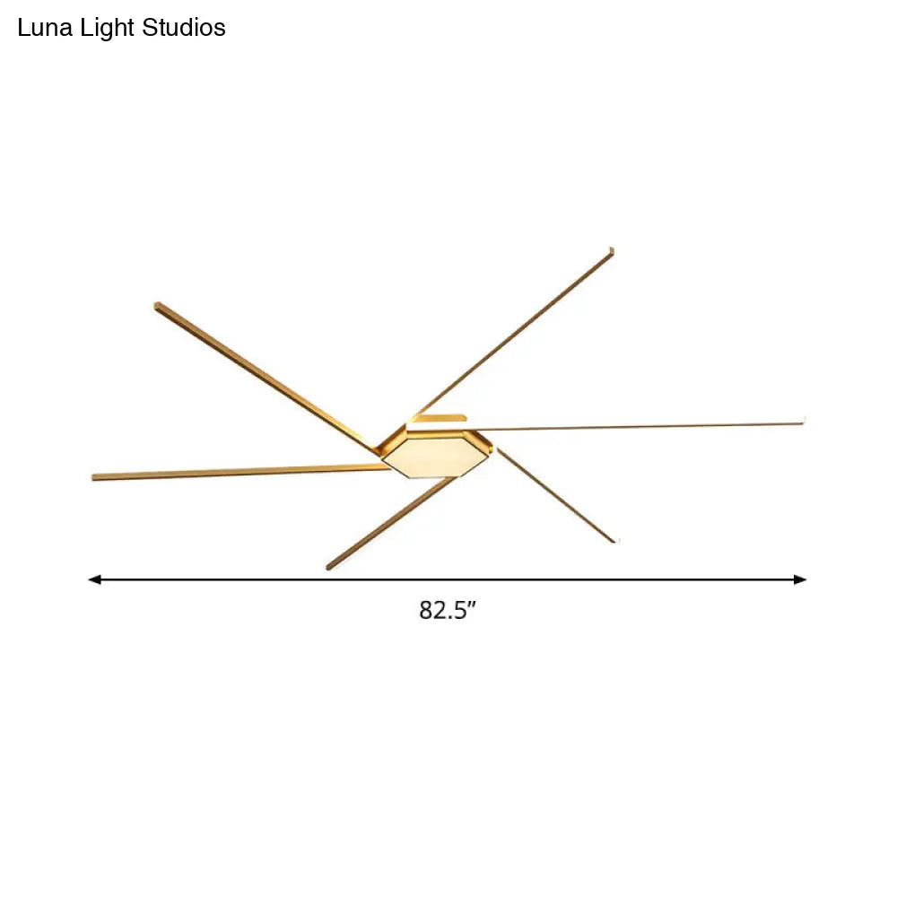 Modern Gold Led Ceiling Mounted Flush Mount Lamp With Acrylic Shade - 69’/82.5’W Linear