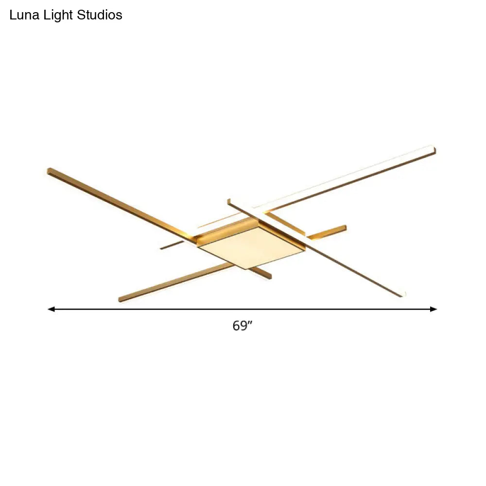 Modern Gold Led Ceiling Mounted Flush Mount Lamp With Acrylic Shade - 69/82.5W Linear