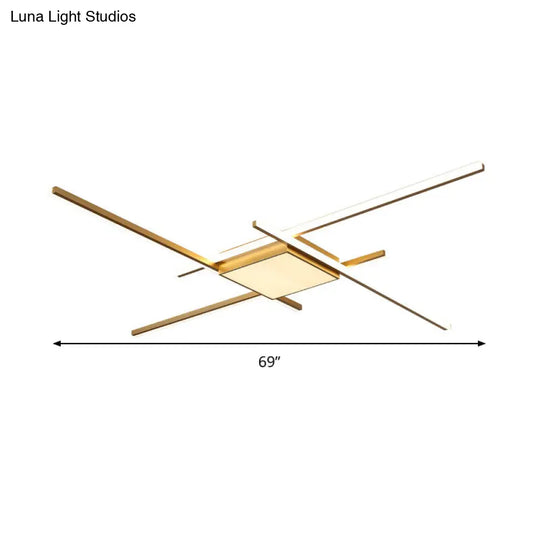 Modern Gold Led Ceiling Mounted Flush Mount Lamp With Acrylic Shade - 69/82.5W Linear