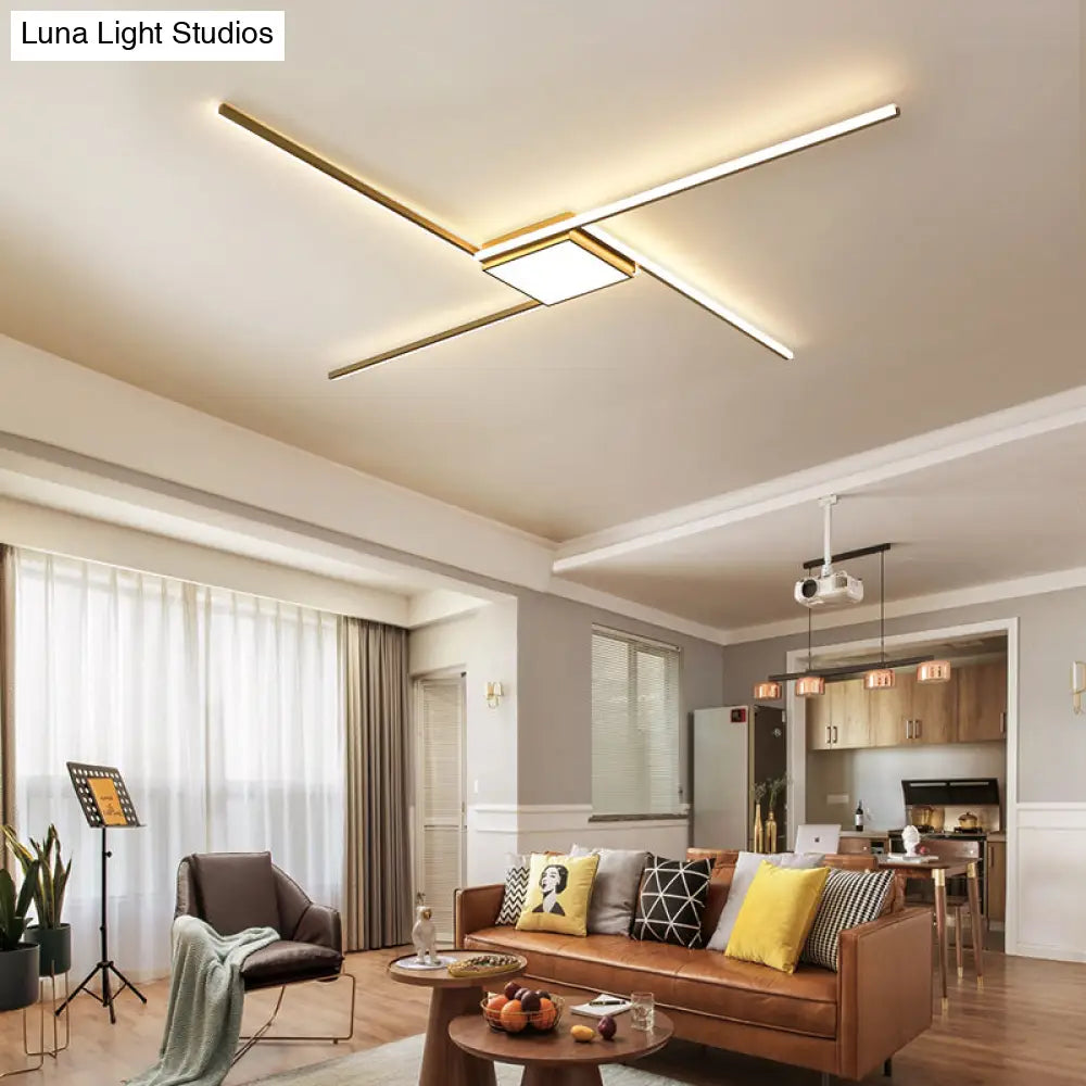 Modern Gold Led Ceiling Mounted Flush Mount Lamp With Acrylic Shade - 69’/82.5’W Linear