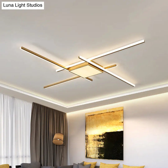 Modern Gold Led Ceiling Mounted Flush Mount Lamp With Acrylic Shade - 69/82.5W Linear