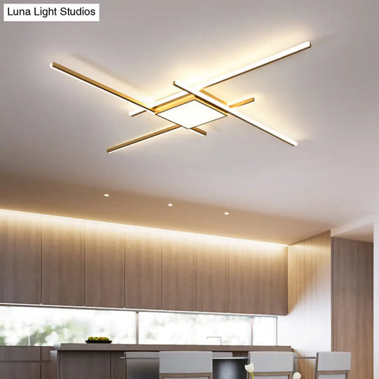 Modern Gold Led Ceiling Mounted Flush Mount Lamp With Acrylic Shade - 69/82.5W Linear / 69 Square