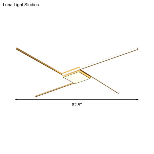 Modern Gold Led Ceiling Mounted Flush Mount Lamp With Acrylic Shade - 69’/82.5’W Linear