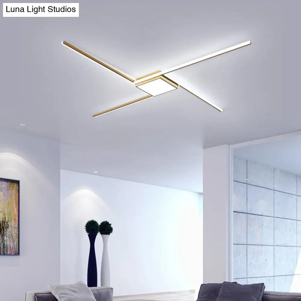 Modern Gold Led Ceiling Mounted Flush Mount Lamp With Acrylic Shade - 69’/82.5’W Linear