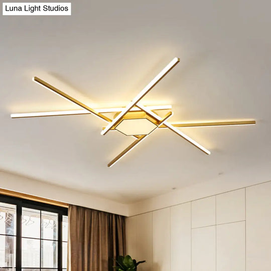 Modern Gold Led Ceiling Mounted Flush Mount Lamp With Acrylic Shade - 69/82.5W Linear / 69 Hexagon