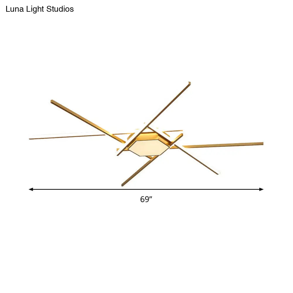 Modern Gold Led Ceiling Mounted Flush Mount Lamp With Acrylic Shade - 69/82.5W Linear