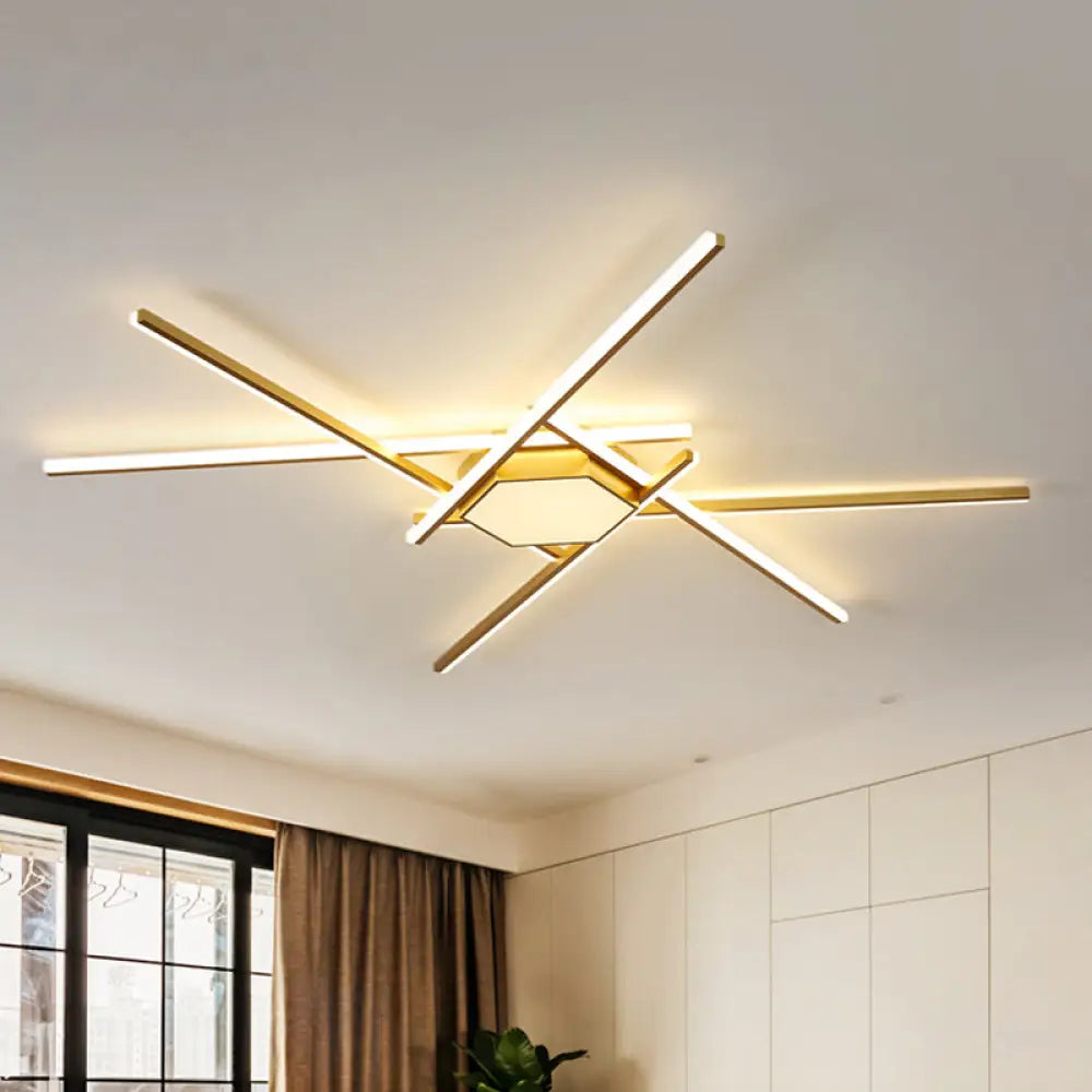 Modern Gold Led Ceiling Mounted Flush Mount Lamp With Acrylic Shade - 69’/82.5’W Linear / 69’