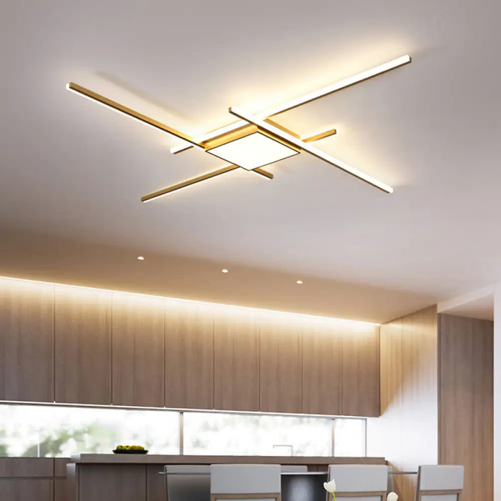 Modern Gold Led Ceiling Mounted Flush Mount Lamp With Acrylic Shade - 69’/82.5’W Linear / 69’ Square