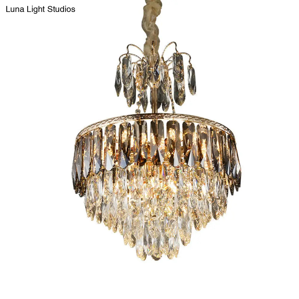 Modern Gold Led Chandelier 8-Head Crystal Block Ceiling Pendant Light