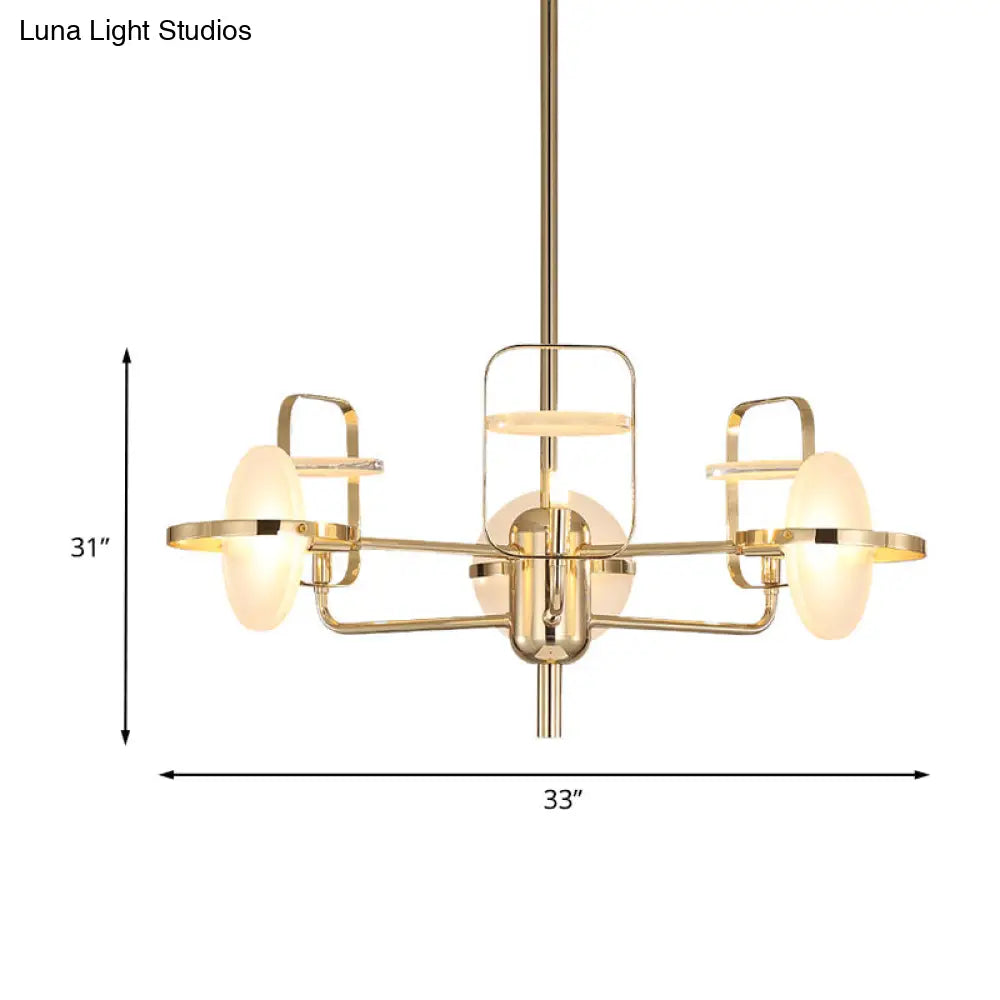 Modern Gold Led Chandelier Light With Iron Frame - 6 Rectangle Lights Acrylic Shade Suspended