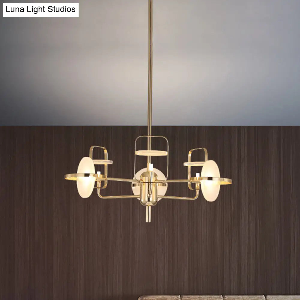 Modern Gold Led Chandelier Light With Iron Frame - 6 Rectangle Lights Acrylic Shade Suspended