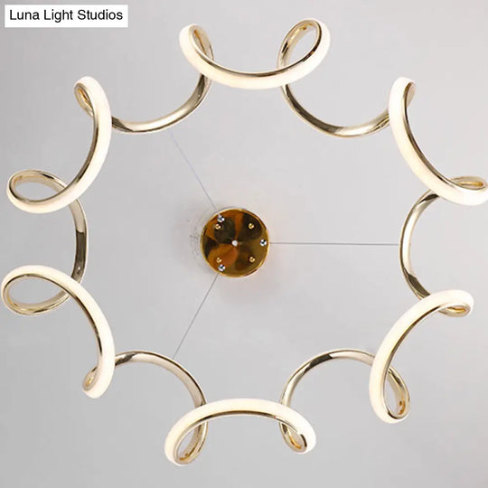 Gold Metal Bedroom Pendant Light - Minimalistic Curved Chandelier With Led Hanging Lamp / Third Gear