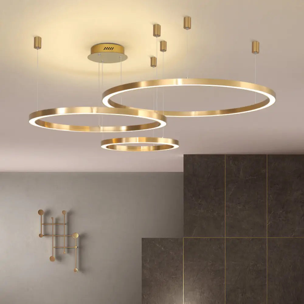 Modern Gold Led Chandelier With Sphere Metal Shade - 1/3 Lights White/Warm Light 3 / Warm