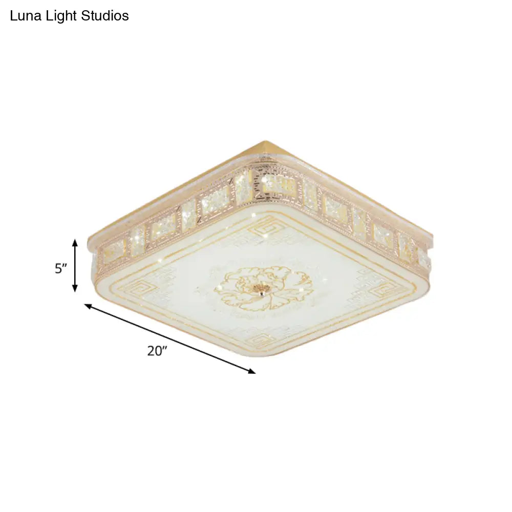 Modern Gold Led Crystal Flush Mount Spotlight - Elegant Flower Pattern Ceiling Light For Living Room