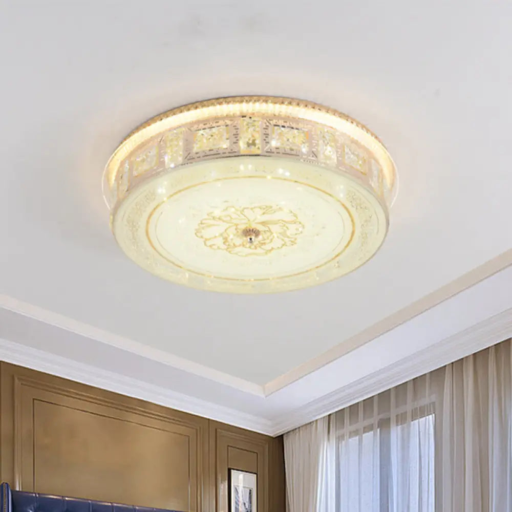 Modern Gold Led Crystal Flush Mount Spotlight - Elegant Flower Pattern Ceiling Light For Living