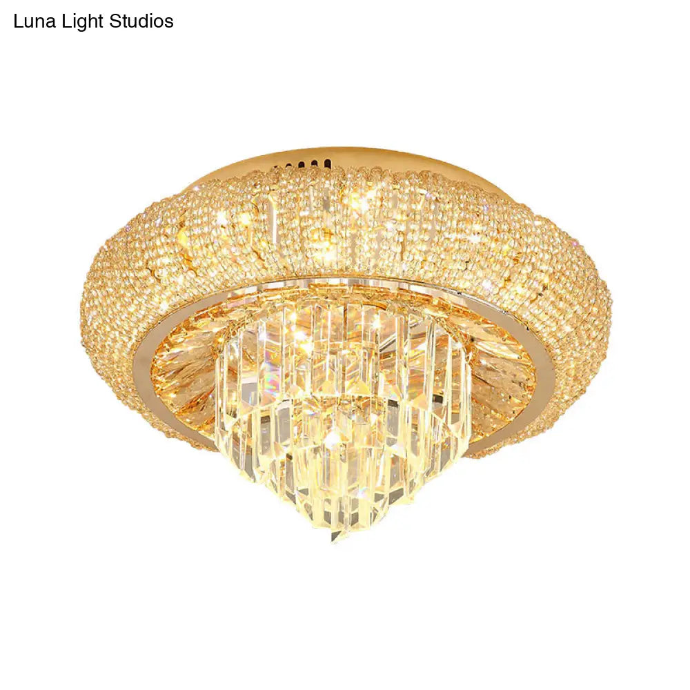 Modern Gold Led Crystal Prism Flush Mount Ceiling Light Fixture