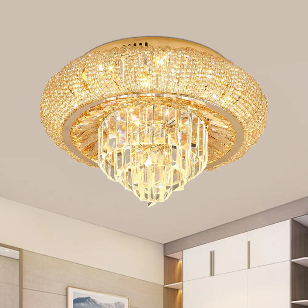 Modern Gold Led Crystal Prism Flush Mount Ceiling Light Fixture