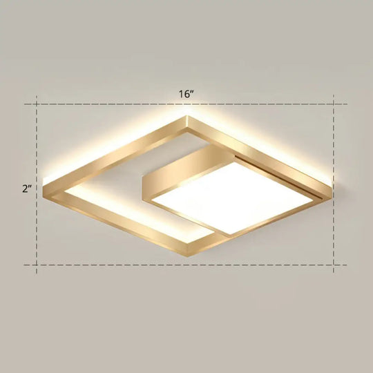 Modern Gold Led Flush Mount Ceiling Light Fixture For Bedrooms - Square Acrylic Lamp / 16’ Remote